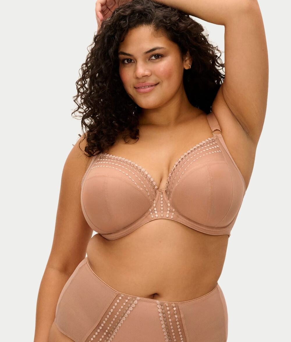 Elomi Matilda Side Support Sheer Embroidered Plunge Bra 40I Nude Cafe au Lait